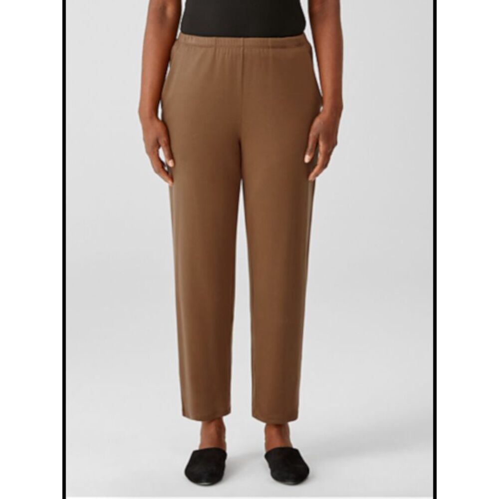 EILEEN FISHER Womens Brown Stretch Elastic Waist Tapered Leg Pants Petites PL